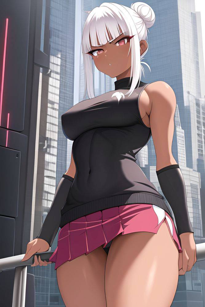 Anime Busty Small Tits 80s Age Serious Face White Hair Hair Bun Hair Style Dark Skin Cyberpunk Meadow Front View Working Out Mini Skirt 3664152997286363313 - AI Hentai - #main
