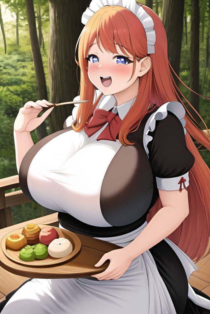 Anime Chubby Huge Boobs 70s Age Laughing Face Ginger Slicked Hair Style Light Skin Warm Anime Forest Front View Eating Maid 3664191650199992209 - AI Hentai - #main