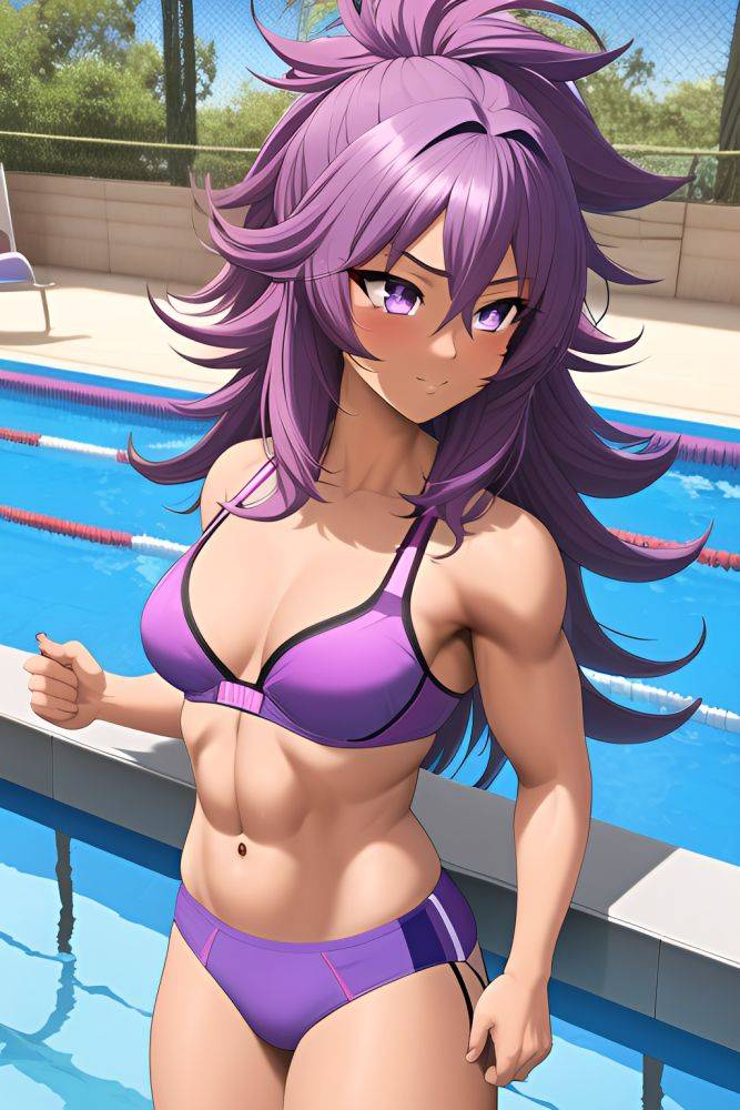 Anime Muscular Small Tits 70s Age Seductive Face Purple Hair Messy Hair Style Dark Skin 3d Pool Side View Working Out Bra 3664261230990329327 - AI Hentai - #main