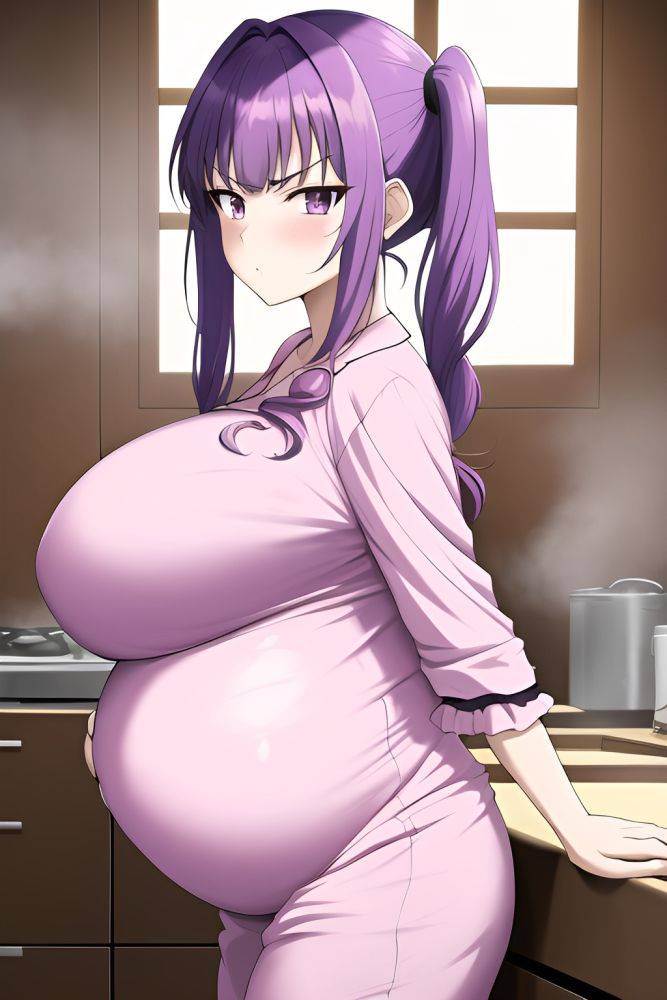 Anime Pregnant Huge Boobs 70s Age Serious Face Purple Hair Pigtails Hair Style Light Skin Soft + Warm Casino Side View Cooking Pajamas 3664311482108342479 - AI Hentai - #main