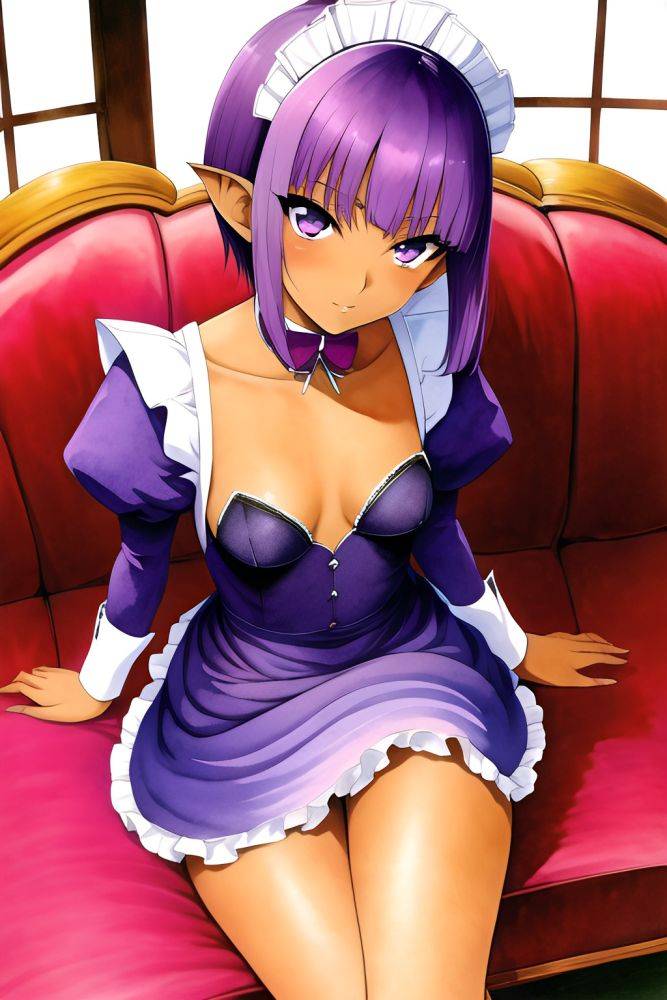 Anime Skinny Small Tits 60s Age Seductive Face Purple Hair Pixie Hair Style Dark Skin Watercolor Couch Front View Bending Over Maid 3664381060407826177 - AI Hentai - #main