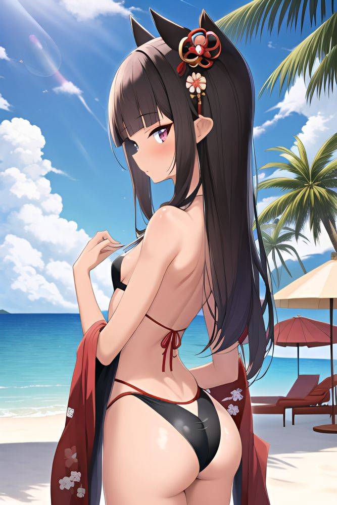 Anime Skinny Small Tits 18 Age Shocked Face Brunette Slicked Hair Style Dark Skin Illustration Beach Back View On Back Geisha 3664442907566114844 - AI Hentai - #main