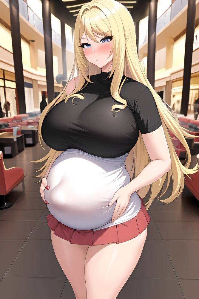 Anime Pregnant Huge Boobs 30s Age Pouting Lips Face Blonde Straight Hair Style Light Skin Illustration Mall Back View Working Out Mini Skirt 3664698026851306779 - AI Hentai - #main