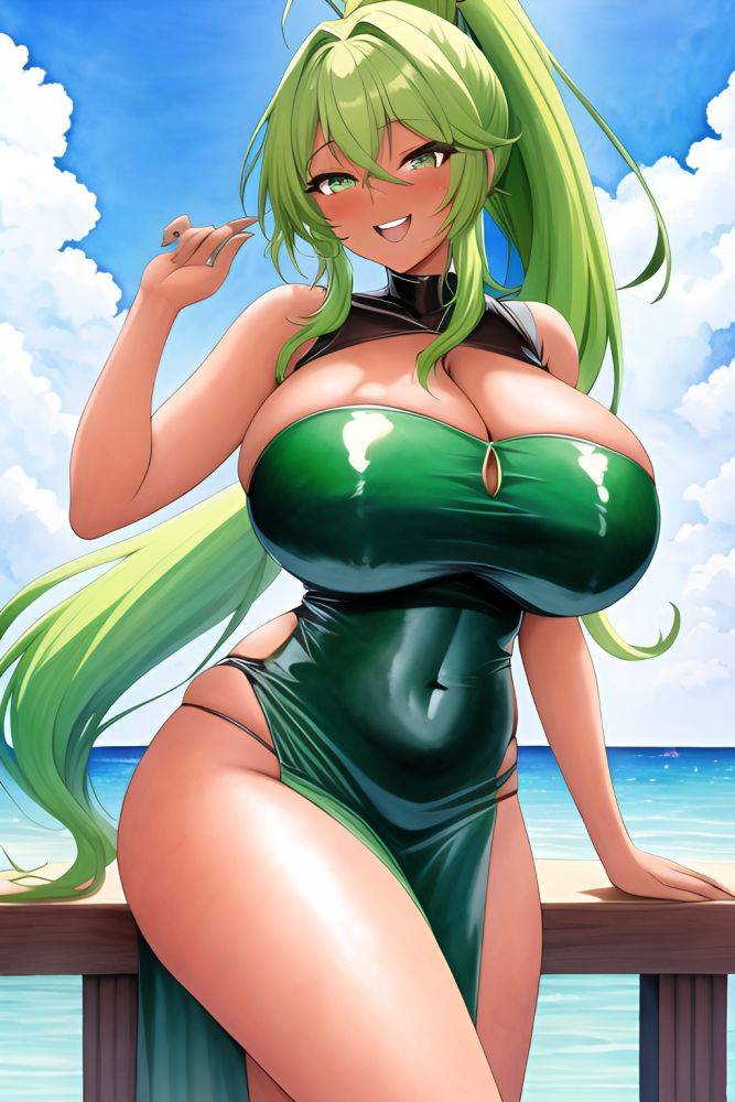 Anime Busty Huge Boobs 30s Age Laughing Face Green Hair Ponytail Hair Style Dark Skin Watercolor Yacht Front View Cumshot Latex 3664794663788500769 - AI Hentai - #main