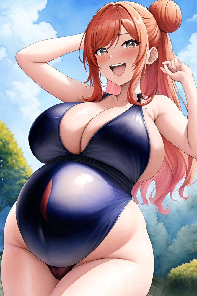 Anime Pregnant Huge Boobs 50s Age Laughing Face Ginger Hair Bun Hair Style Dark Skin Watercolor Onsen Back View T Pose Latex 3664786934994704755 - AI Hentai - #main