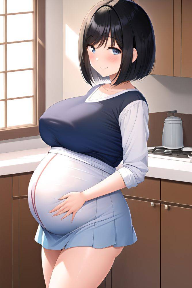 Anime Pregnant Small Tits 30s Age Happy Face Black Hair Bobcut Hair Style Light Skin Soft Anime Kitchen Side View Bathing Mini Skirt 3664806261804587550 - AI Hentai - #main