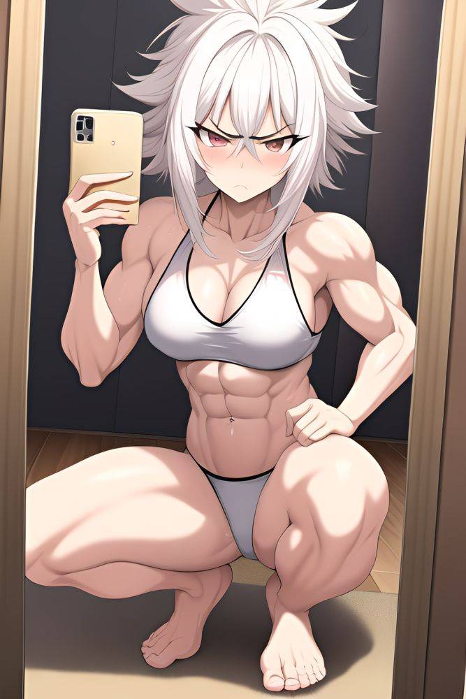 Anime Muscular Small Tits 50s Age Serious Face White Hair Messy Hair Style Light Skin Mirror Selfie Beach Front View Squatting Goth 3665011131747718610 - AI Hentai - #main