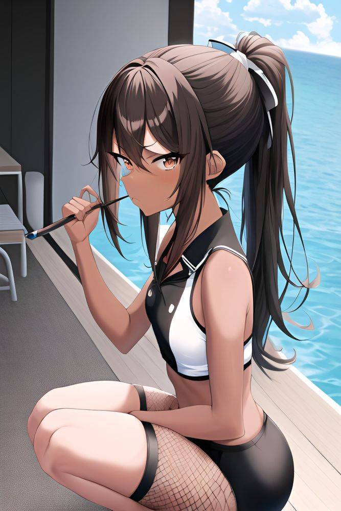 Anime Skinny Small Tits 80s Age Serious Face Brunette Ponytail Hair Style Dark Skin Black And White Yacht Side View Squatting Fishnet 3665030457479881761 - AI Hentai - #main