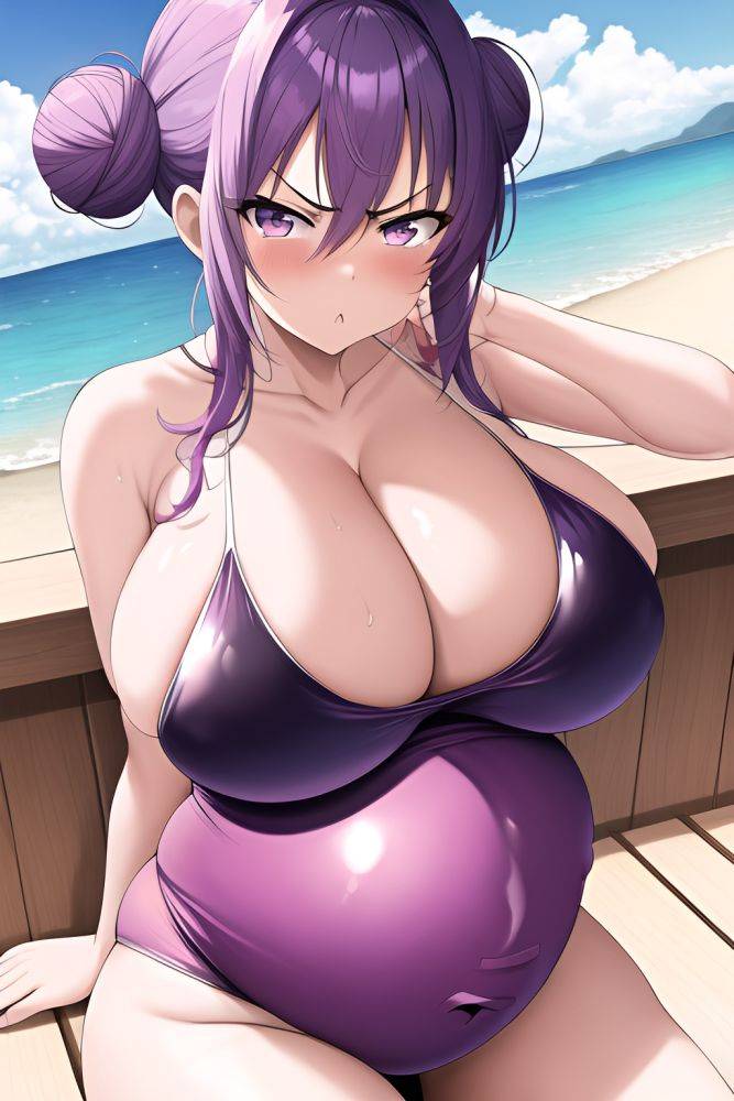 Anime Pregnant Huge Boobs 60s Age Angry Face Purple Hair Hair Bun Hair Style Dark Skin Vintage Beach Close Up View Working Out Latex 3665092303266117311 - AI Hentai - #main