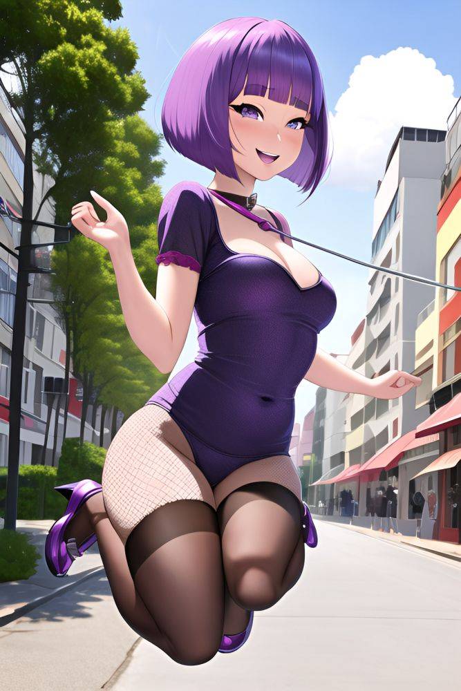 Anime Busty Small Tits 50s Age Happy Face Purple Hair Bobcut Hair Style Light Skin 3d Street Side View Jumping Fishnet 3663186628934670653 - AI Hentai - #main
