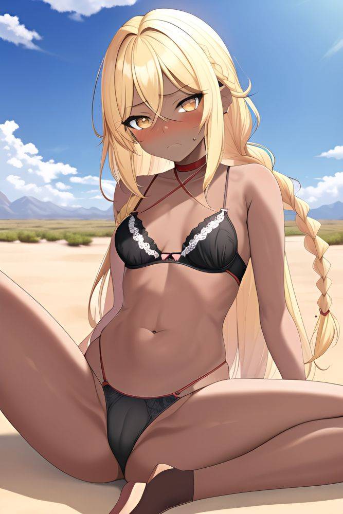 Anime Skinny Small Tits 18 Age Sad Face Blonde Braided Hair Style Dark Skin Painting Desert Side View Spreading Legs Bra 3665146419854794384 - AI Hentai - #main