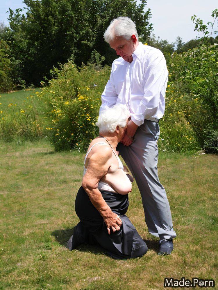 90 fully clothed kneeling white hair doggystyle bra nipples AI porn - #main