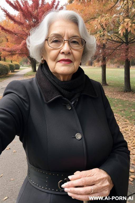 autumn weather old lady making selfies - #main