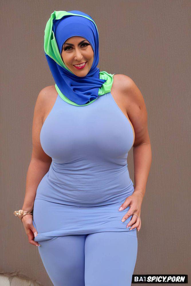 always framed from forehead to thighs, hijab and tight fit sexy dress with falling out tits and exposed crotch - #main