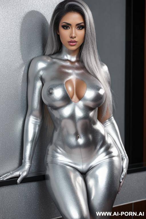 multiple gorgeous brazilian bimbos covered completely in silver bodypaint - #main