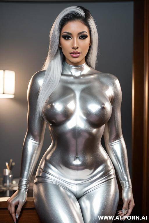 multiple gorgeous brazilian bimbos covered completely in silver bodypaint - #main