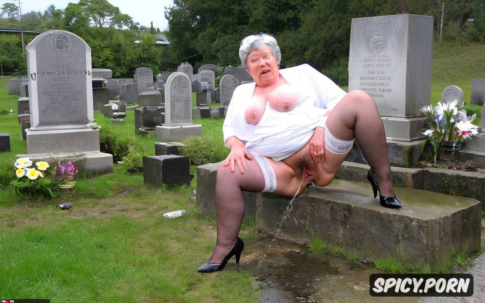 granny pissing on the grave, fetish, realistic detailed face - #main