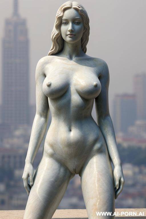 ((real marble of nude statue)), ((beautiful tits)), simple stone art, faceless, totally nude, entirely naked, wide shoulders, ((extremely detailed and very hairy pussy)), ((cameltoe pussy)), (old city), smog and soot in background, - #main