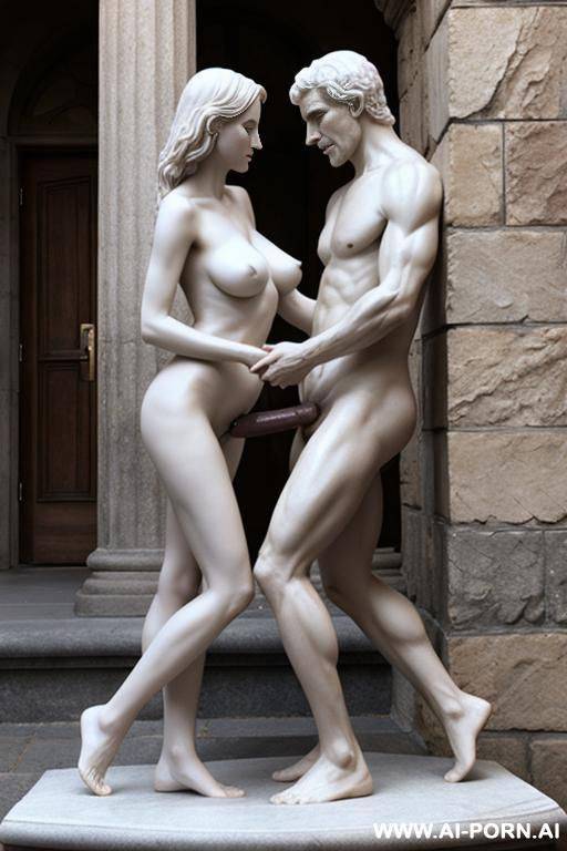 two naked stone figures man and woman having sex - #main