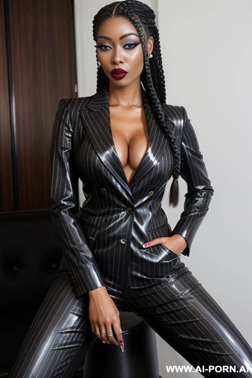 latex pinstripe mobster pants suit, braided - #main