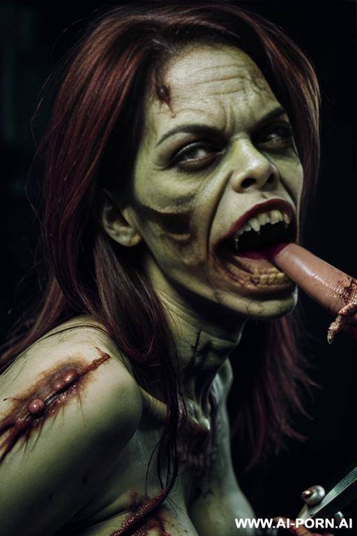 ((a female angry zombie brutally bites a dick with her razor-sharp teeth)) - #main