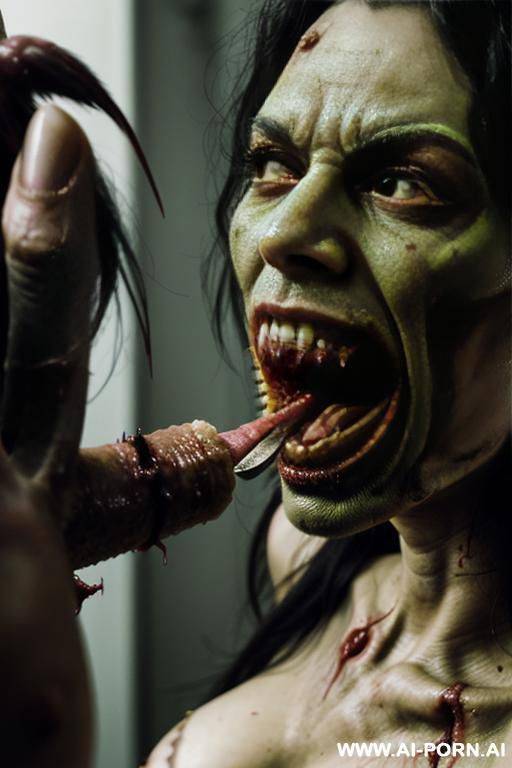 ((pov of a female angry zombie brutally biting a dick with her razor-sharp teeth)) - #main