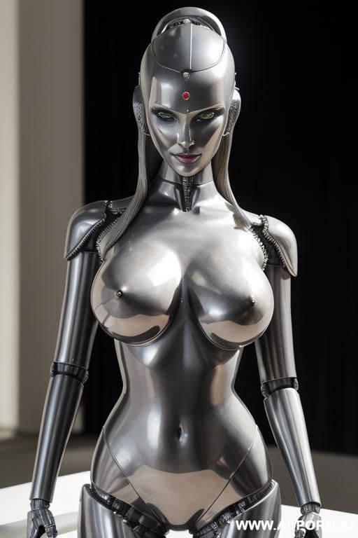 robot statue of naked woman, ((looking at the camera)), ((eyes contact)), full body view, hard nipples - #main