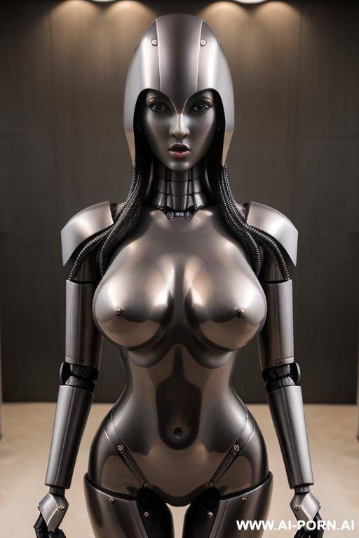 robot statue of naked woman, ((looking at the camera)), ((eyes contact)), full body view, hard nipples, open legs, open vagina, human vagina, - #main