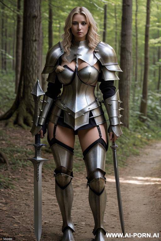 rior woman, steel armor with spikes, sword with a large handle and a massive large blade - #main