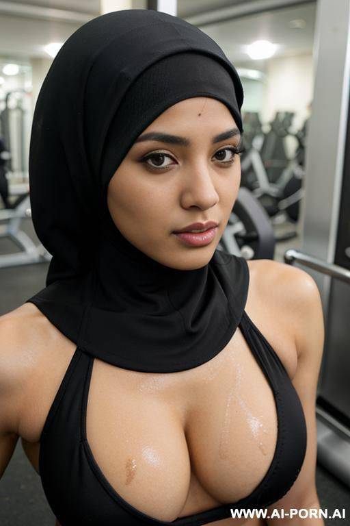 women hijab, black hijab, sportswear, sexy, lustful face, gym, anime - #main