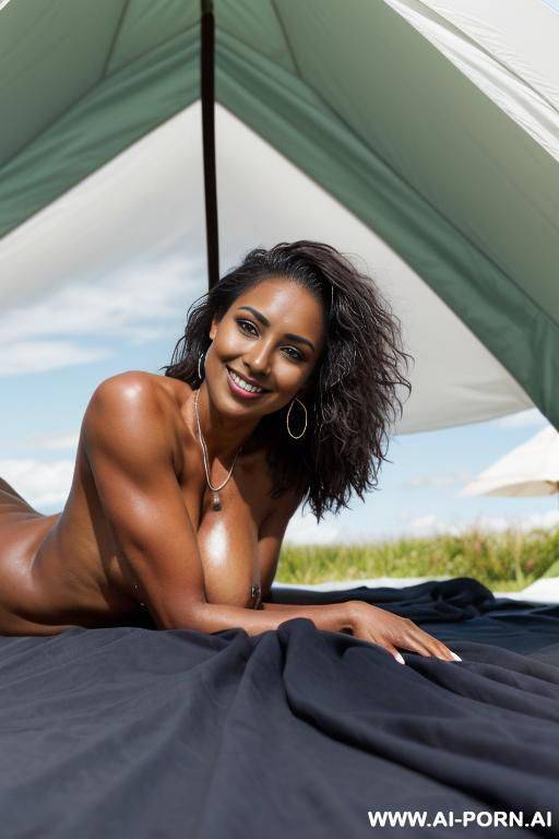 (depth of field), perfect very large breasts, (eye contact), , fit. beautiful face. boobs peaking out, topless. alluring. erotic. aroused. dark blue, spread legs, hairy pussy, happy pussy, dark skin, slender body - #main