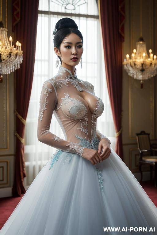 chinese, wedding dress, ice crown, wearing transparent body suit - #main