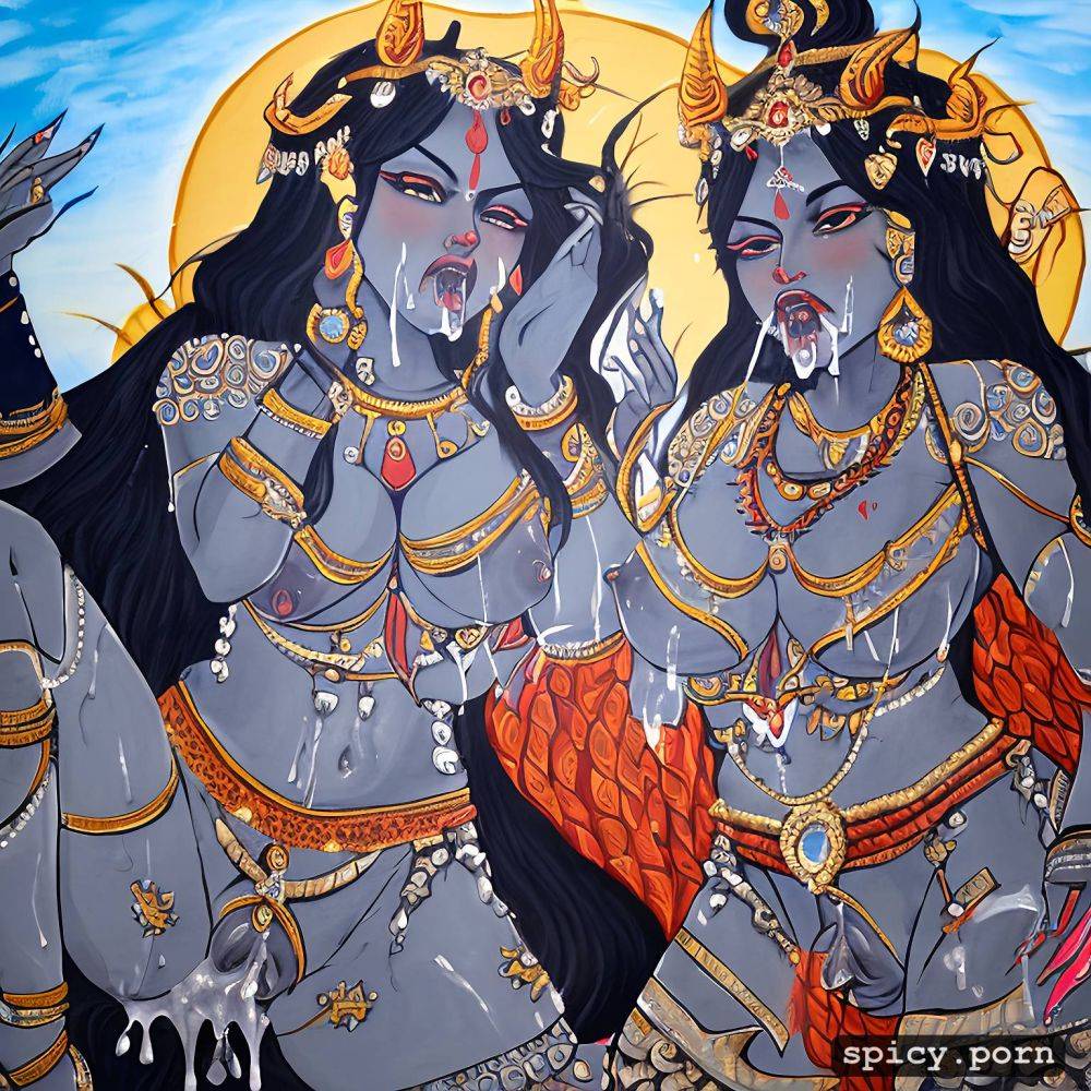 drooling cum1 5, indian godess kali and durga, horny face, spitting cum on breasts1 5 - #main