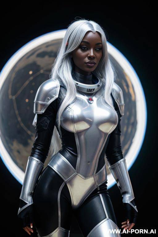 drow in spacesuit armour. silver hair. - #main