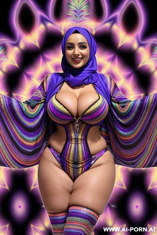 smiling curvy egyptian busty wearing hijab fully naked standing - #main