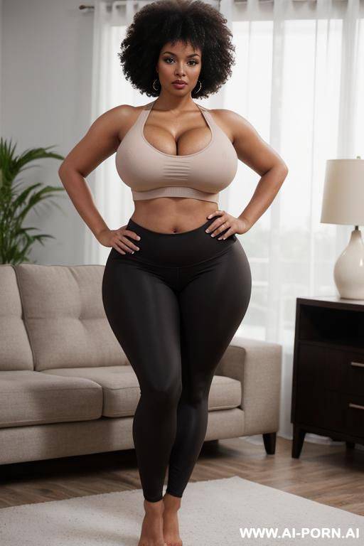 gigantic boobs, (crop top), afro, milf, thick thighs, black hair - #main