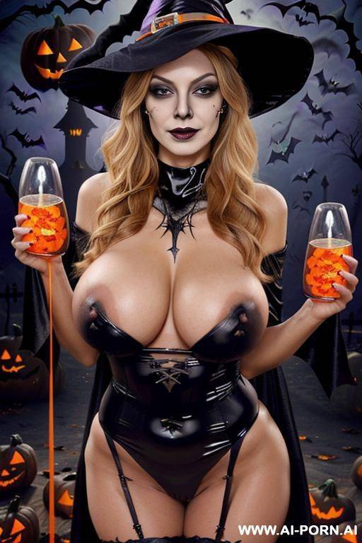 (((beautiful halloween witch))), (((huge tits))), (((totally naked))), (((direct eye contact))), (((hour glass body))) (((bimbo))) - #main