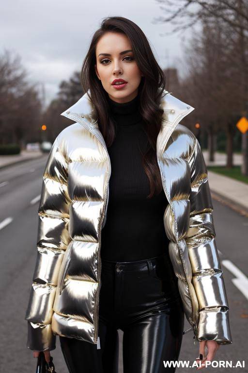 brunette, huge oversized shiny puffer jacket, creampie - #main