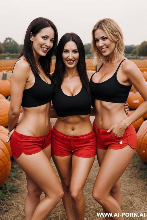 suburban moms, sexy tight red shorts, in a pumpkin patch - #main