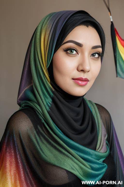 (((mu, rainbow hijab, black hair, green eyes))), ((streamer clother)) - #main