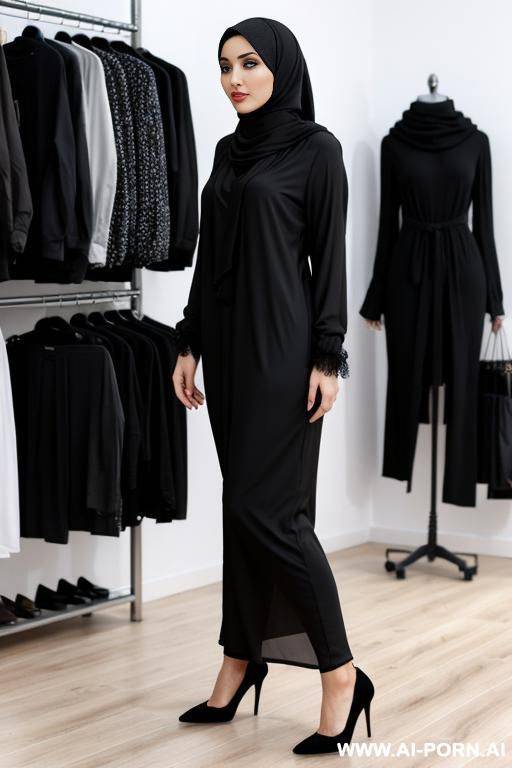 2 european womans, 2, black hijab, clothes shop, full body, - #main