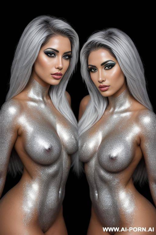 photo of multiple gorgeous brazilian bimbos completely covered in silver bodypaint - #main