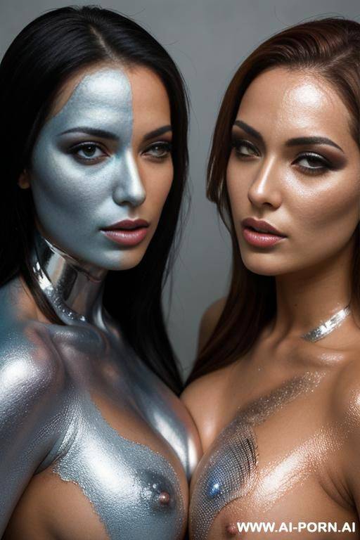 photo of multiple gorgeous brazilian bimbos covered completely in chrome bodypaint - #main