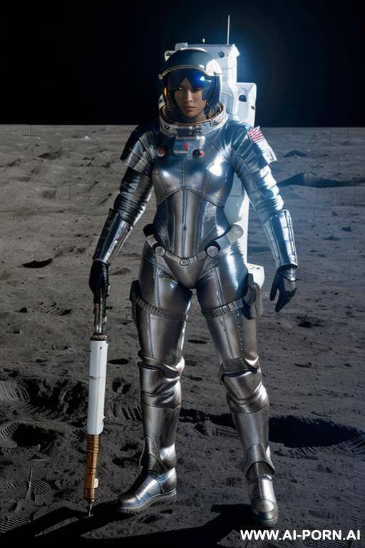 space soldier in silver armour on the moon. - #main