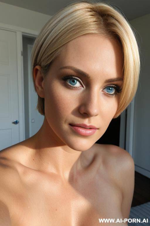 facing camera, naked, blonde, big tits, blue eyes, short hair - #main