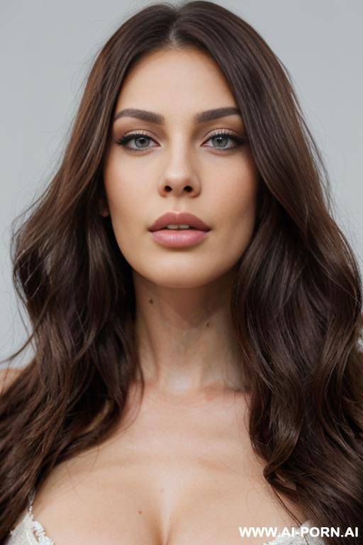 id photo style picture, miss universe supermodel, beautiful face, big full lips, high cheekbones, pointy chin, strong jawline, purplish blue eyes, very long flowing hair, sexy gorgeous face, strong jawline, facing camera, model face, - #main