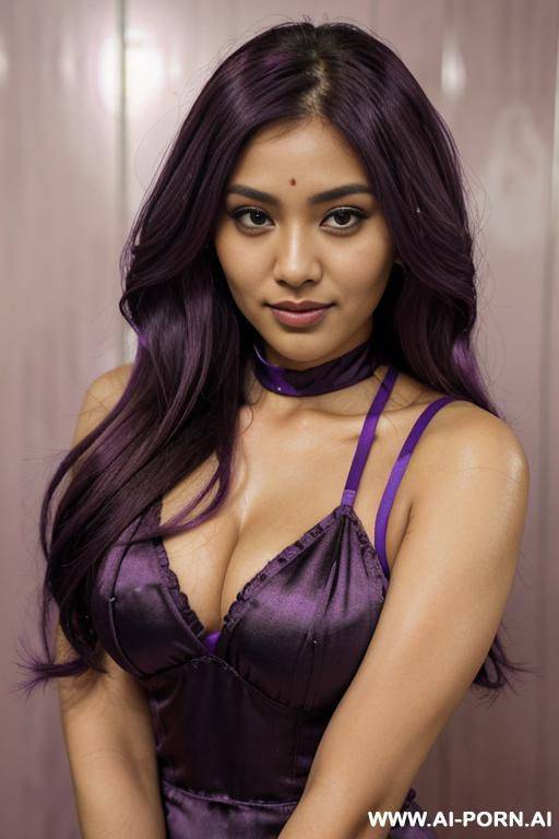 sei-ra sodesh-iro, elaborate very long purple hair, sugar wife, pretty look, tanned, big glossy eyes, lively expression, - #main