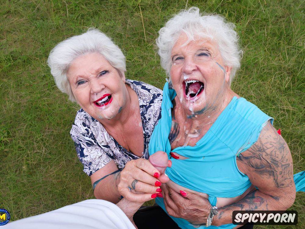 two old zombie grandmothers, tremendous cum on tits, first person pov - #main