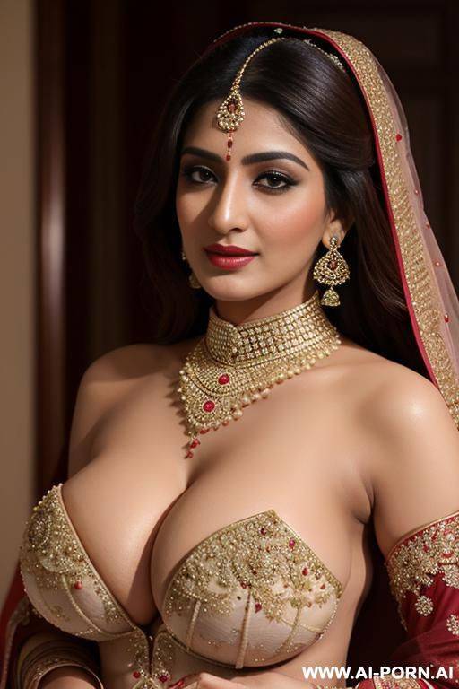 beautiful and stunning pakistani in beautiful traditional bridal dress, (((massive boobs))), (((topless))), ((sharp chin)) - #main