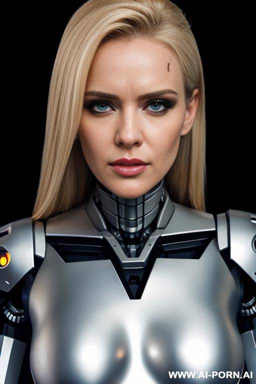 busty blonde female terminator, damaged half robotic face - #main